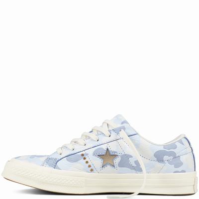 Converse One Star Nubuck Gold Camo Low Tops Womens - Blue/Light Gold Shoes (393NFRXD)